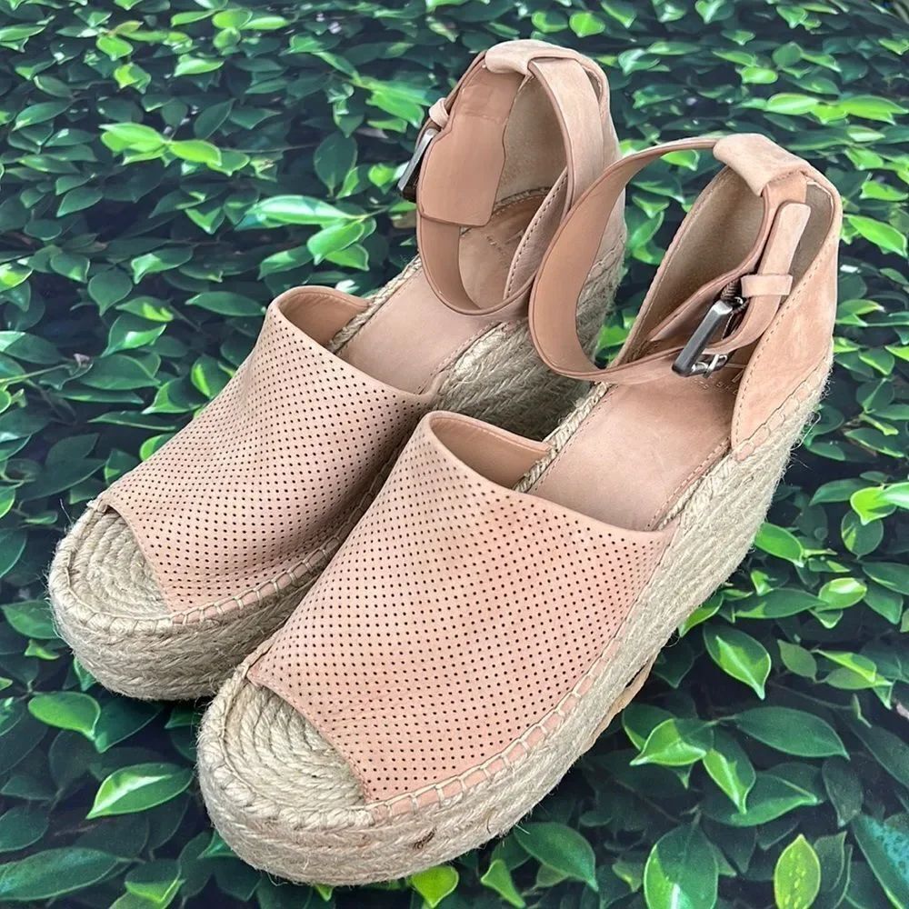 *Marc Fisher dusty pink suede eyelet espadrille wedges